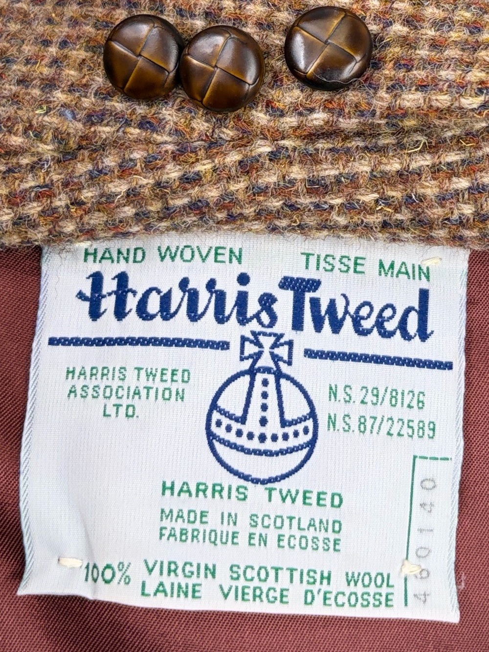 Vintage Harris Tweed Sport Coat Mens 44R 44L Brown Beige Check Made in Canada
